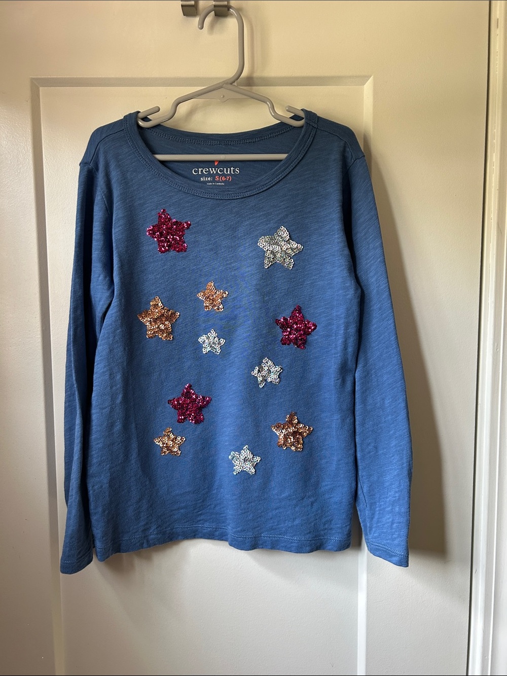 Crewcuts Blue Long Sleeve Tee with Sequin Star Appliques